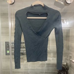 Green Open Chest Turtleneck Sweater
